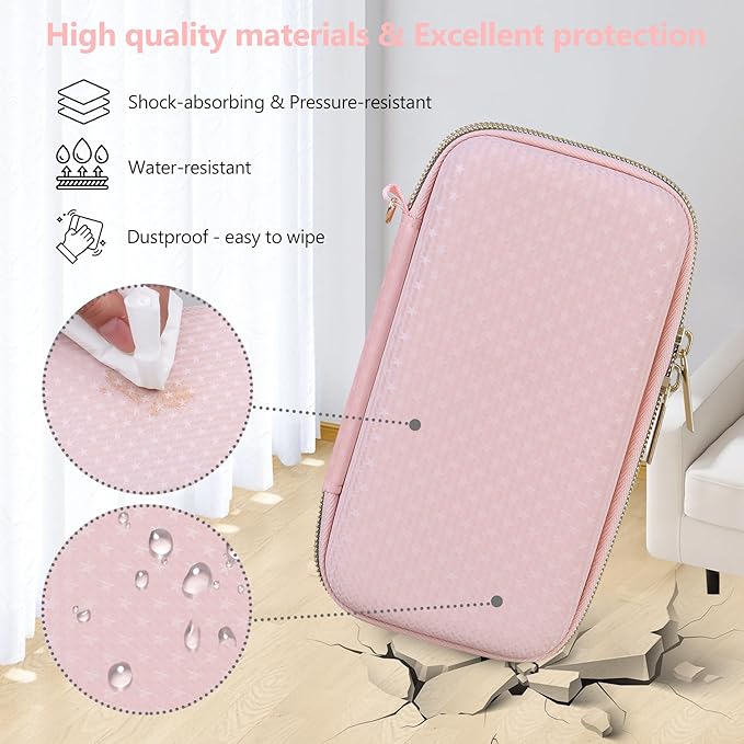 Supmay Carrying Case Compatible with CCTU / TEBIYOU Kids Handheld Games Preloaded 218 Retro Video Games, Portable Gaming Electronic Toys Storage Holder Travel Bag with Mesh Pocket for USB Cable, Pink