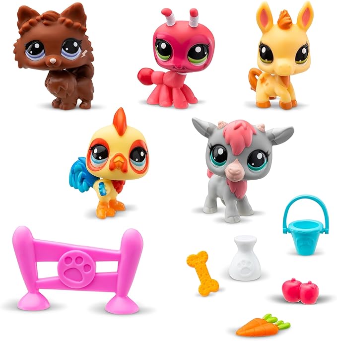 Littlest Pet Shop Farm Besties Collector Set - Gen 7 Bobble Head Pets #56-60, Imagination Toy for Kids 4+