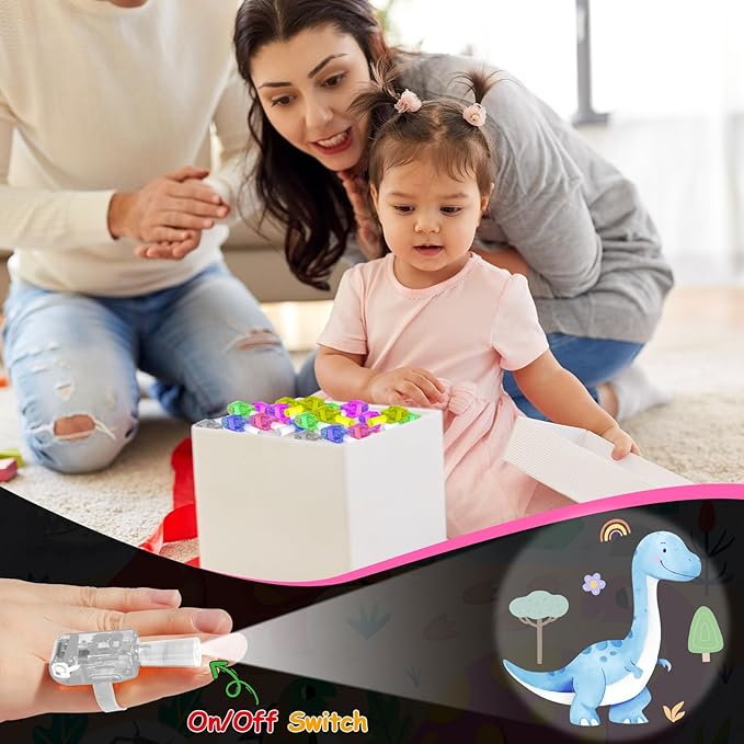 36Pcs Pink Dinosaur LED Finger Lights Pink Dinosaurs Glow in the Dark Light Up Finger Lights Watercolor Dino Party Favors Dino Toys Bulk for Girls Birthday Goodie Bag Stuffer Gifts Classroom Prize