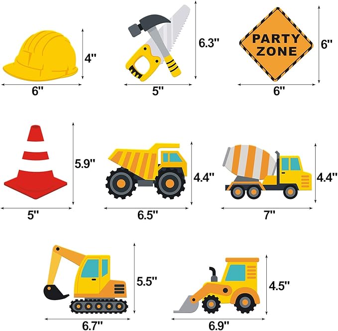 Faisichocalato 16pcs Construction Party Centerpiece Dump Truck Car Table Topper Decoration Zone Birthday Party Supplies