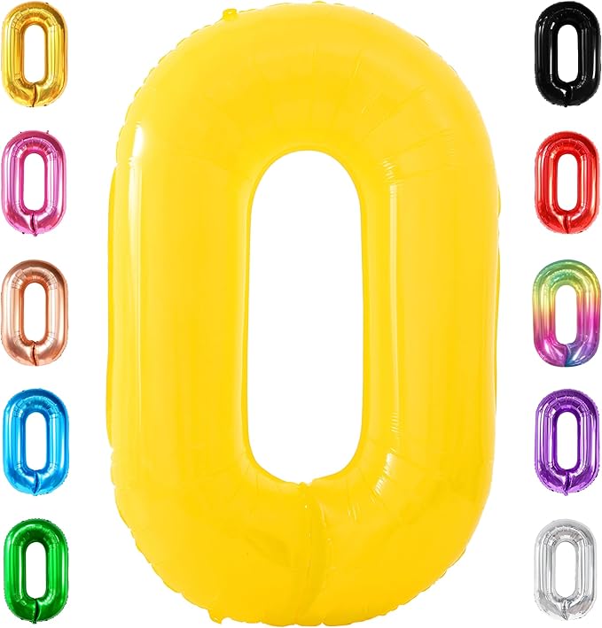 KatchOn, Yellow 0 Balloon Number - Giant, 40 Inch yellow Number Balloons | Zero Balloon for Happy Birthday Decorations | Number 0 Foil balloon for yellow Mylar Decorations