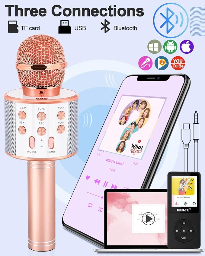 Toys for Girls Age 5-12, Wireless Bluetooth Karaoke Microphone for Kids Popular Toys for 5 6 7 8 9 10 11 12 Year Olds Girls Boys Best Gifts for 5-12 Year Olds Girl Boy Teen - Champagne