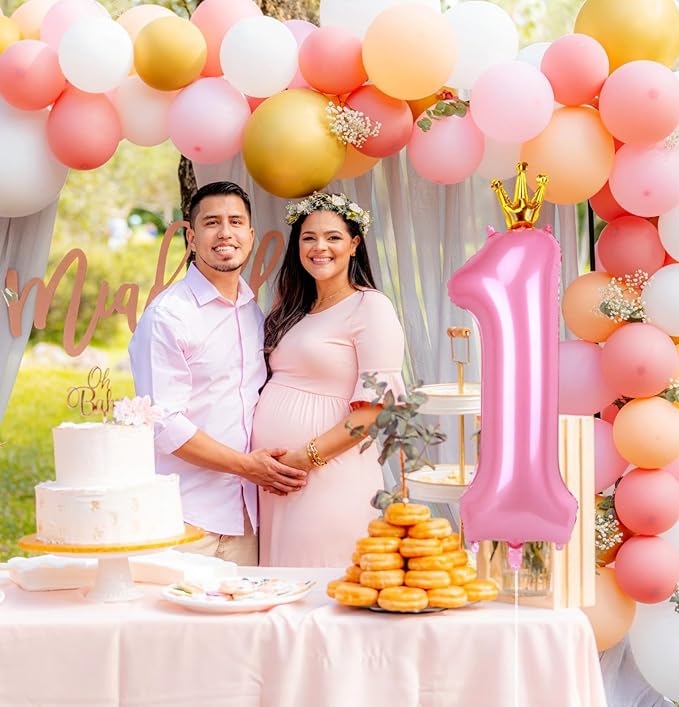 40 Inch Crown Pink Number 1 Balloon, Big Conjoined Baby Pink Foil Mylar Helium 1 Balloon | Girls 1st Birthday Balloon Pink Princess Theme Baby Shower First Birthday Party Decorations Supplies