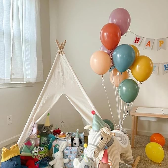 60pcs Boho Rainbow Balloons Assorted Colors Dusty Slate Blue Blush Pink Mustard Yellow Balloons, Retro Colorful Balloon Kids' Party Balloon for Here Comes the Son Baby Shower Decor Groovy Birthday