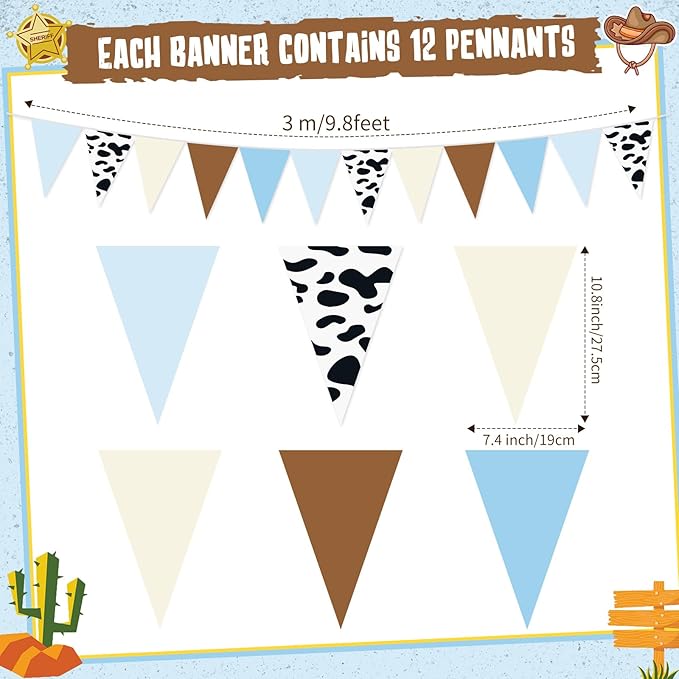 Pasimy 5 Pcs Western Cowboy Party Decorations Cowboy Triangle Flag Banner Western Pennant Banner Wild West Rodeo Decor Bunting for Party Baby Shower Birthday Decorations