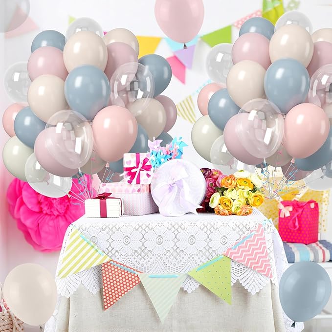 Dusty Pink Blue Balloons, 50PCS 12Inch Gender Reveal Balloon Set with Mist Blue Pink Sand White Transparent balloon for Boy or Girl Gender Reveal Baby Shower Wedding Party Decoration