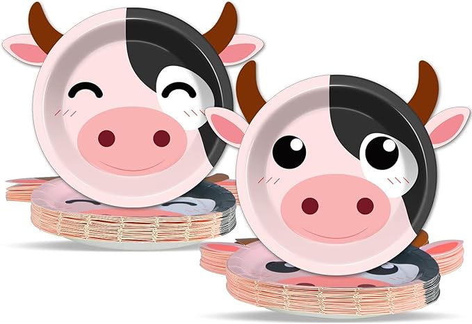 50 Count Cow Paper Plates Cow Print Baby Shower Plates Farm Animal Birthday Disposable Plates Zoo Theme Party Supplies Dinnerware Cow Cake Plates for Gender Reveal Boy Girl Kids Party Decorations