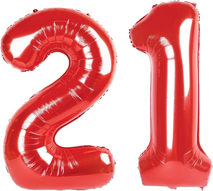 40 Inch Red Number 21 Digital Balloon,Jumbo Mylar Foil Helium Balloon for 21 Balloons for Birthday Party,Wedding Anniversary Party Decorations