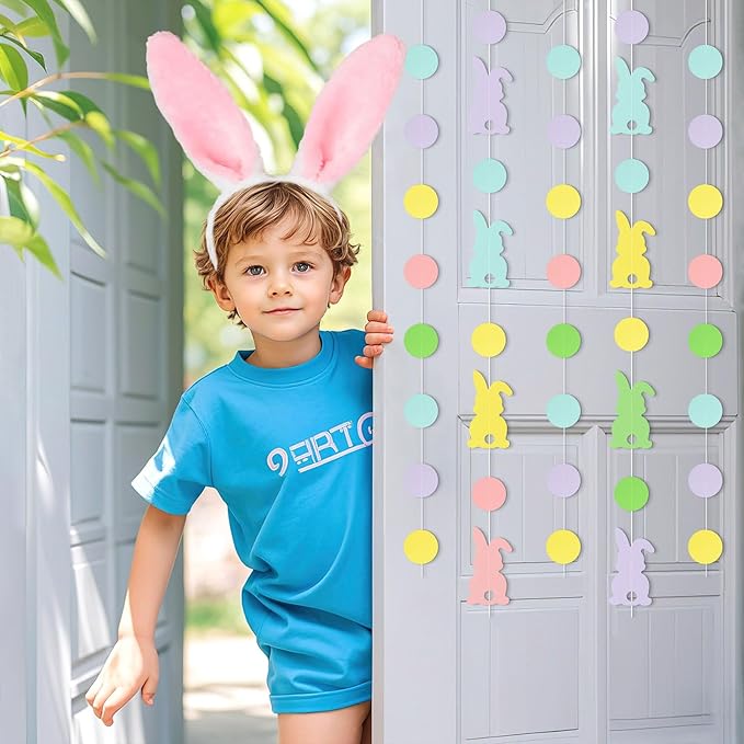 MARFOREVER 5 Pcs Easter Hanging Decorations Easter Garland 41Ft Colorful Rabbit Garlands Happy Bunny Banner Strings Hanging Streamers for Spring Birthday Party Supplies Home Decor