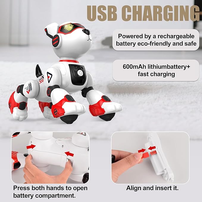Realistic Robot Toy Puppy, Intelligent Programming Robot Dog, Remote Control and Interactive Gesture Function, Imitate Animal Music and Dance,Nice Gift for Boy or Girl 3-5 5-8 Ages