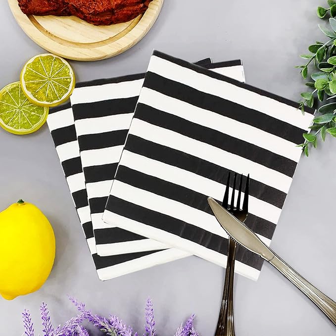 40Pcs Black and White Striped Napkins Black and White Party Supplies Disposable Black and White Cocktail Beverage Party Napkins Black & White Napkins for Baby Shower Black and White Party Decorations