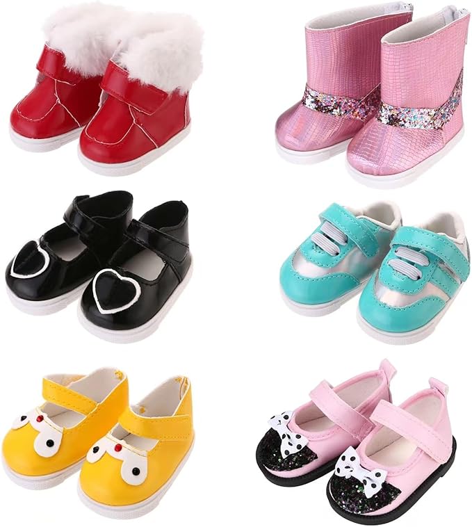 6 Pairs Doll Shoes Fits 18 Inch Dolls American Doll Accessories Different Doll Styles Dress up