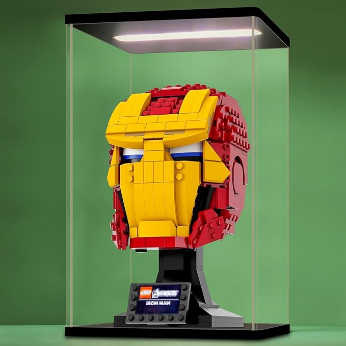 NONEMEY Acrylic Display Case with Led Light for Lego，Assemble Clear Acrylic Display Case Stand Dustproof Protection Showcase Organizer Box for Action Figures(7.8x6x13inch,20x15x33cm)