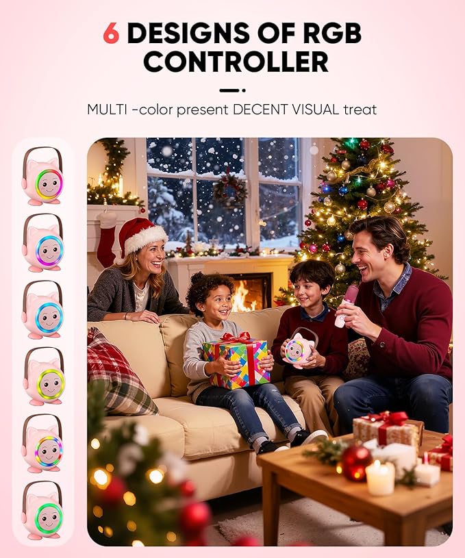 Mini Karaoke Machine Toy for Kids, Portable Karaoke Machine with 2 Wireless Microphone for 4,5,6,7,8,9,10,11,12+ Years Old Christmas Birthday Gifts Girls Boys (Pink)