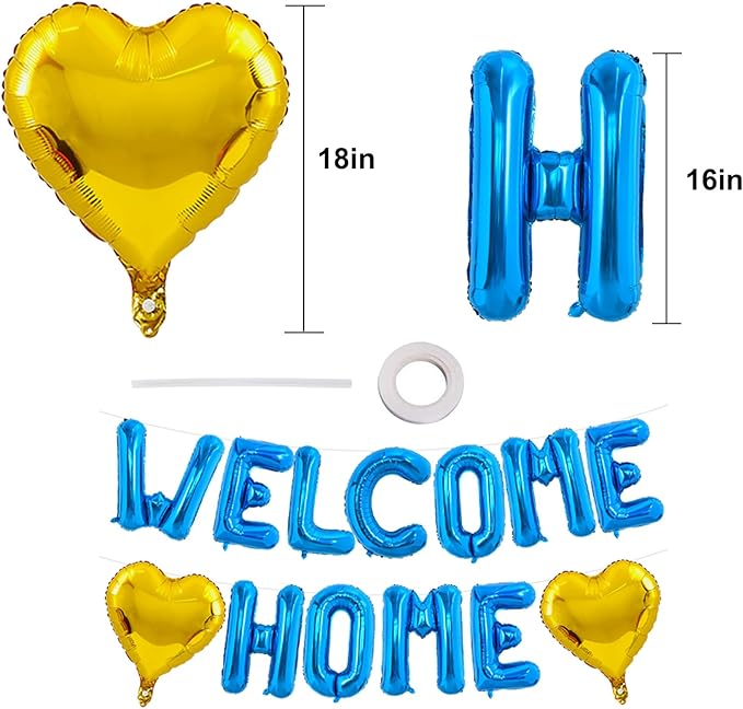 TONIFUL Welcome Home Balloons,16 Inch Blue Welcome Home Foil Balloons Banner Welcome Home Party Decorations for Homecoming Party Decorations House Warming Party Family Gathering Supplies
