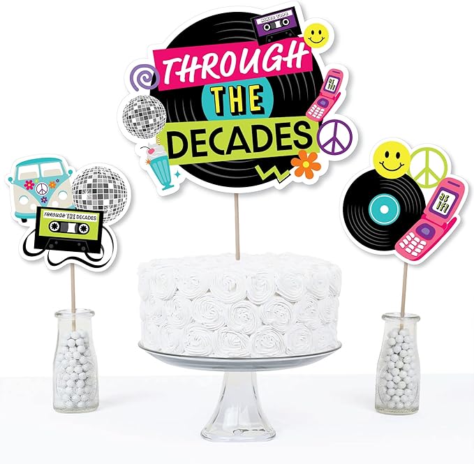 Big Dot of Happiness Through the Decades - 50s, 60s, 70s, 80s, and 90s Party Centerpiece Sticks - Table Toppers - Set of 15