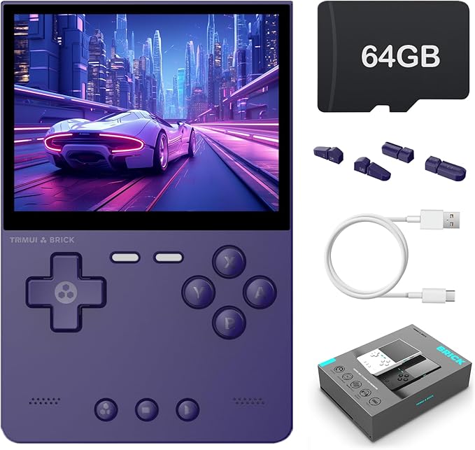 Trimui Brick Handheld Game Console 3.2-Inches Display Game Console,1024x768 IPS Screen Supports Multiple Simulators,Linux System Built-in 64G TF Card Purple