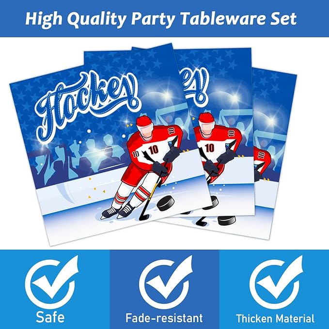 Wiooffen 96pcs Hockey Party Supplies Ice Hockey Birthday Party Plates Napkins Set Disposable Tableware Kit Birthday Party Sport Events Decorations Favors for Kids, Serve 24