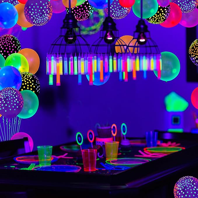 109 Pack UV Neon Balloons Black Light Balloons Glow in The Dark Balloon Blacklight Reactive Fluorescent Polka Dot Latex Balloon Assorted Colors Light Up Neon Party Supplies Glow Party Decorations