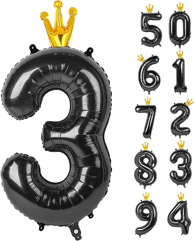 Black 3 Balloon, 40 Inch Number Balloon, 3rd Three Year Old Birthday Decora, Big Numbers 13 23 30 43 for Party Decorations Number 3 Balloon.