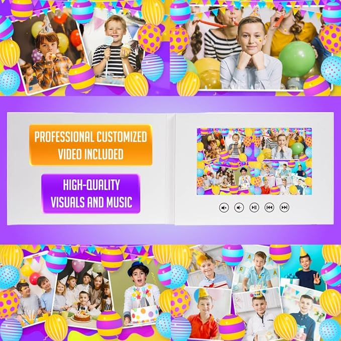 Birthday Video Card for Son or Grandson – Upload Photos for Custom Slideshow – Unique Personalized Gift – 7” LCD Screen, 512MB Storage, USB Rechargeable Battery