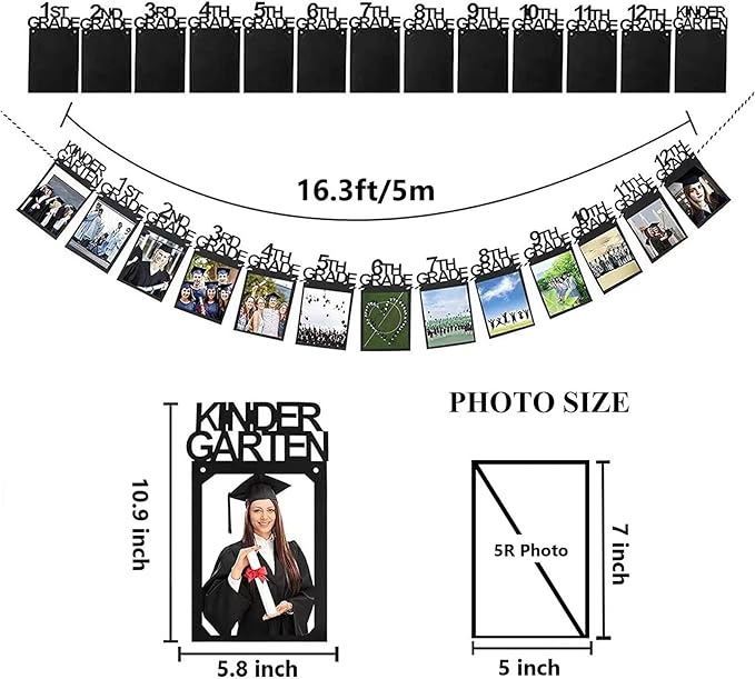 Graduation Photo Banner for Party Decoration, Including Kindergarten to 12th Grade Picture Banner Middle High School College Graduation Party Supplies