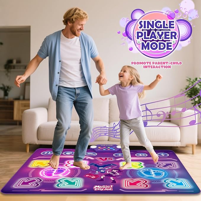 Amy & Benton Upgraded 2-Player Dance Mat for Toddlers 3-5,Dance Mat Toys for 4-8 Year Old Kids,Light Up Play Mat 8-Button with Bluetooth,Electronic Music Games Birthday for Girls Boys