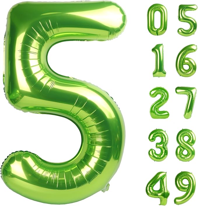 Light Green 40 Inch Large Number 5 Birthday Balloon, Five 5th 15 25 35 50 55 Birthday Celebration Decorations, Light Green Foil 5 Mylar Helium Balloons Girl Boy Anniversary Party Supplies