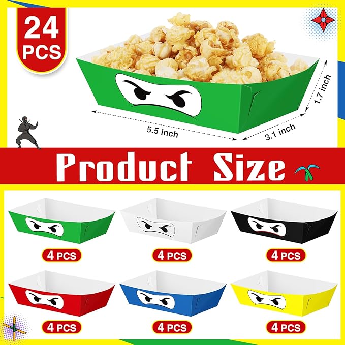 Zhehao 24 Pcs Ninja Party Supplies Paper Food Ninja Trays Disposable Serving Dishes Serving Paper Boats for Birthday Decorations