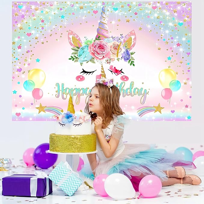 Unicorn Birthday Decorations for Girls,118pcs Unicorn Theme Party Supplies with Balloon Garland Arch Kit Backdrop and Tablecloth for Girls Women Birthday Party Decorations