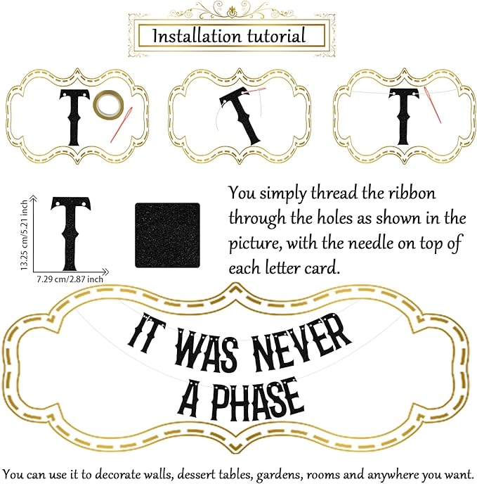 It Was Never A Phase Banner, Old English Emo Birthday Party Decorations, Funeral Decorations, Funeral 30th Birthday Party Supplies Black