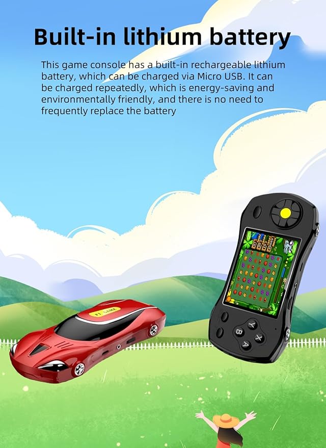 3-inch Racing Car Appearance Video Game Console Built-in 250 64bit Games AV-Out Students/Adults Handheld Toys Kid's Birthday Home/Outdoor/Travel Entertainment