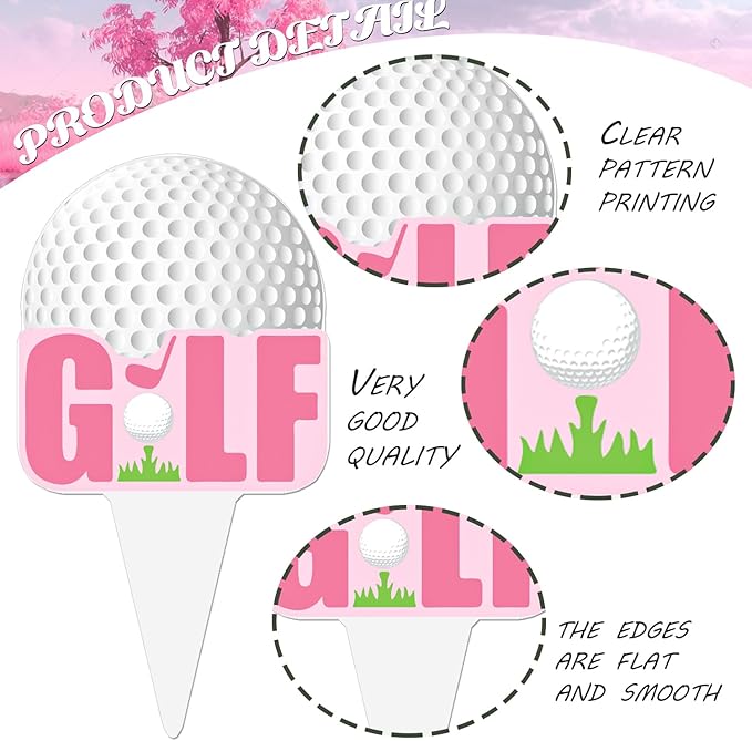 Golf Party Cupcake Toppers Pink Golf Birthday Cake Decorations 48PCS Let's Par-tee Golf Theme Cupcake Toppers Golf Party Supplies for Girls Golf Ball Carts Baby Shower Decor
