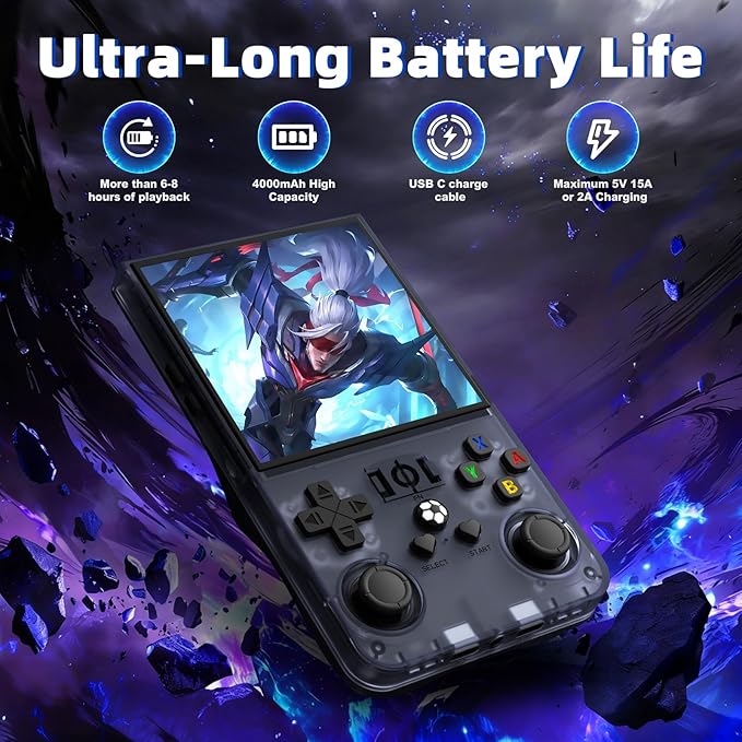 R36MAX Retro Handheld Game Console, Retro Gaming Console with 64G Built-in 18000+ Classic Games, 4.0 Inch 720x720 IPS Screen, Portable Handheld Linux System, 4000mAh Battery (Gary)