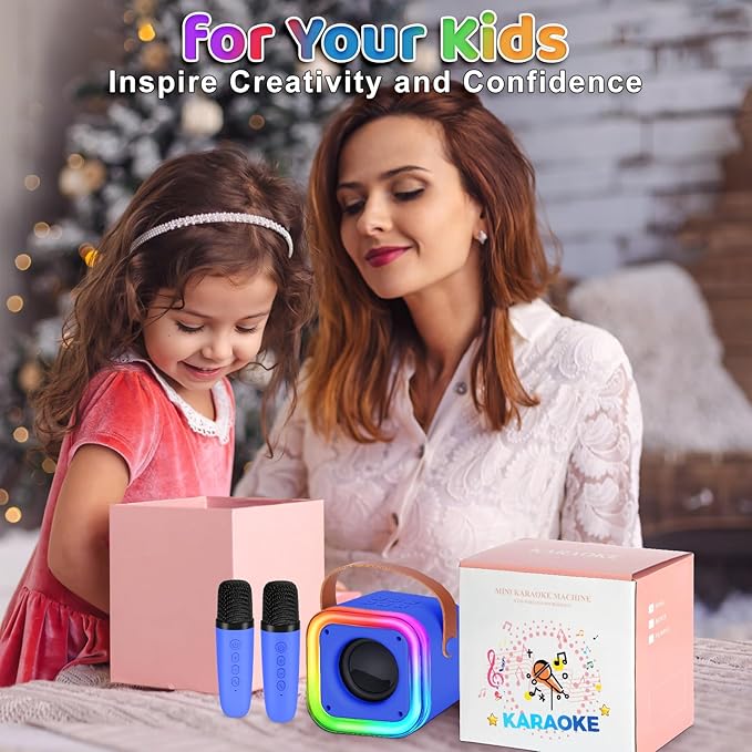 Mini Karaoke Machine for Kids, Girl Toys Gifts, Kids Karaoke Wireless Microphone for 4,5,6,7,8,9,10,11,12 Years Old Boys and Girls Christmas Party Gifts Toys (Dark Blue)
