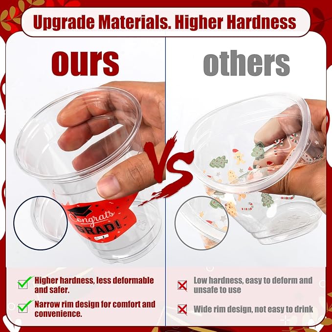 GuassLee Black and Red Graduation Decorations 2026 Party Cups - 50pcs 12 Oz Black Red White Disposable Graduation Plastic Cups for Drinks Class of 2026 Grad Party Favors Supplies