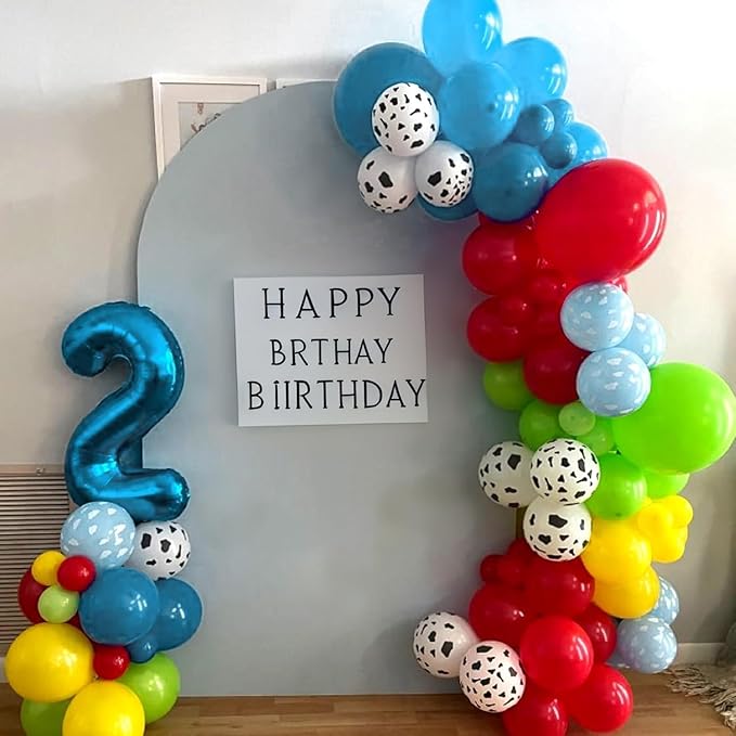 Blue Yellow Green Balloons, 12 Inches Yellow Light Blue Clouds White Cow Pattern Balloons for Boys Birthday, Countryside Theme Baby Shower Cow Party Decorations