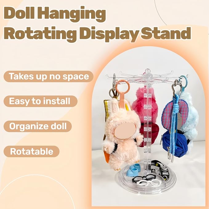 Transparent 360° Rotating Display Stand for Plush Dolls Keychains& Collectibles - All-Round Display, Manually rotates(No Doll)