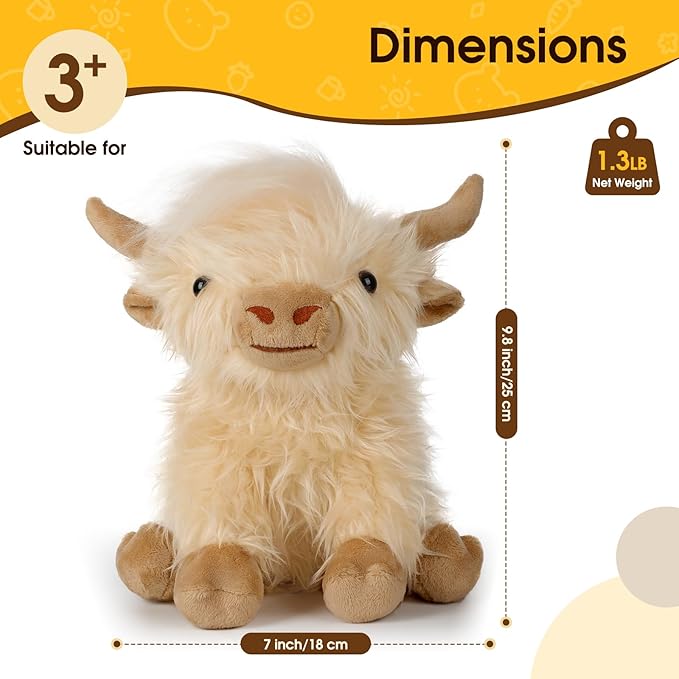 OROZCOR Microwavable Highland Cow Stuffed Animal, Weighted Highland Cow Plush Toys, Cute Weighted Stuffed Animals Gifts for Adult Kids Girls Boys (Microwavable White)