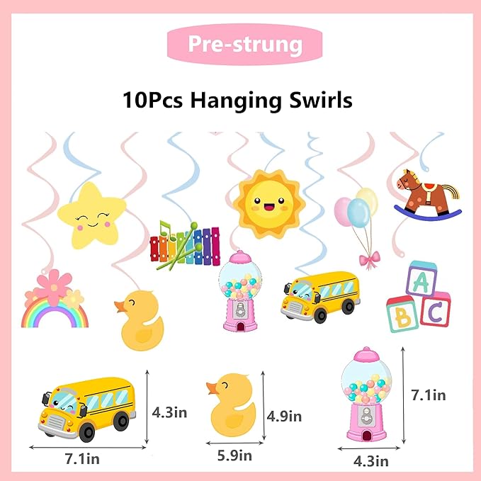 Cute Birthday Party Decorations with Cartoon Hanging Swirls for Kindergarten School 1st 2nd Girl Boy Birthday Party Decor Supplies