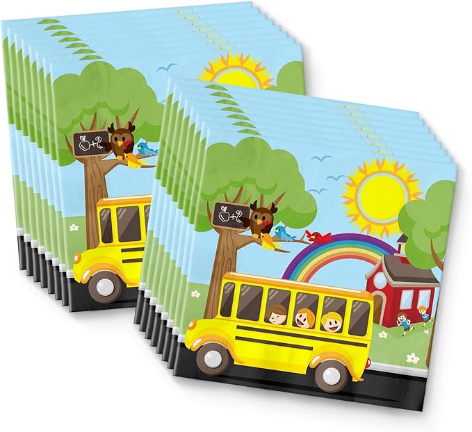 School Bus Birthday Party Supplies Set Plates Napkins Cups Tableware Kit for 16