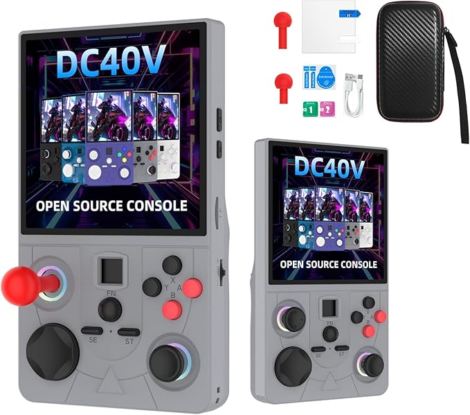 DC40V Retro Handheld Game Console ,4.0 Inch IPS Screen Open Source Retro Video Gaming Console,Preloaded Classic Games with Multiple Emulator,4000mAh Battery with 2*Joysticks (Gray 64GB)