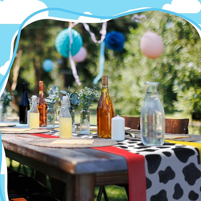 2 Pcs Cartoon Table Runner Cartoon Birthday Party Supplies 1.08 x 6 ft Linen Table Cover Supplies for Birthday Party Decorations (Fresh)