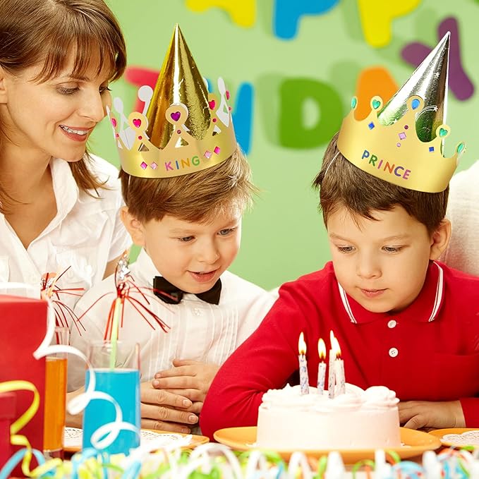 Paper Princess Prince Crowns for Kids Birthday Party Hats Gold for Boys Girls DIY Crown Supplies (Classic Style,34 Pieces)