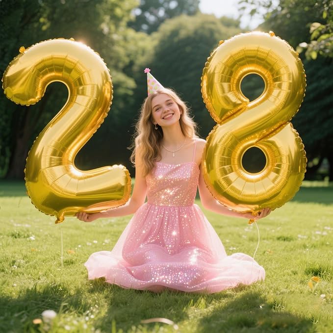 40 Inch Gold Balloon Number 28 Balloon,Jumbo Mylar Foil Helium Balloon for 28 Birthday Digital Balloons for Birthday Party,Wedding Anniversary Party Decorations