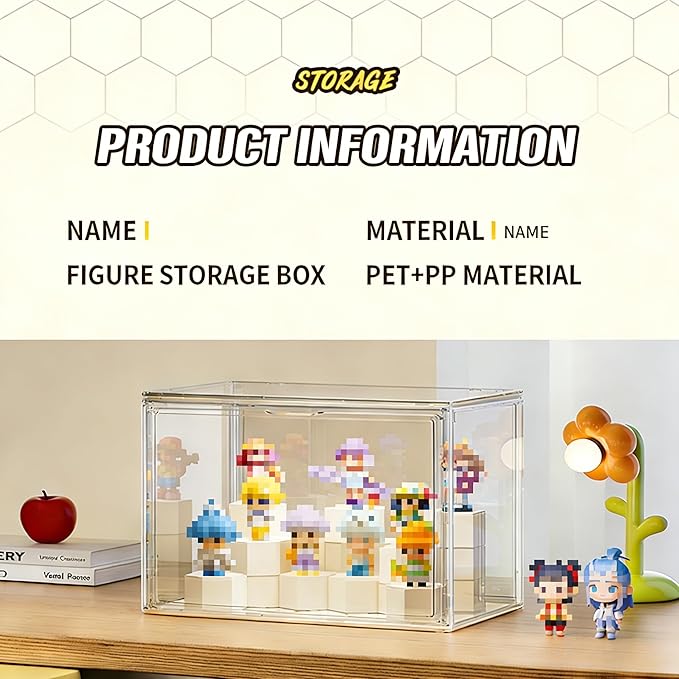 Transparent Acrylic Collectible Display Box with LED Lights, DIY Scene, with Background, dust-Proof and Moisture-Proof, for Figure Model Collection Display Cabinet (27x22x27cm/10.6x8.7x10.6in) (Large)