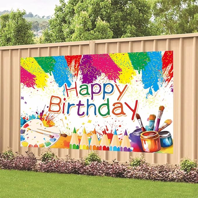 Art Painting Birthday Party Backdrop Art Paint Happy Birthday Banner Graffiti Photography Background for Artist Theme Party Supplies 70.8 x 47.2 Inch