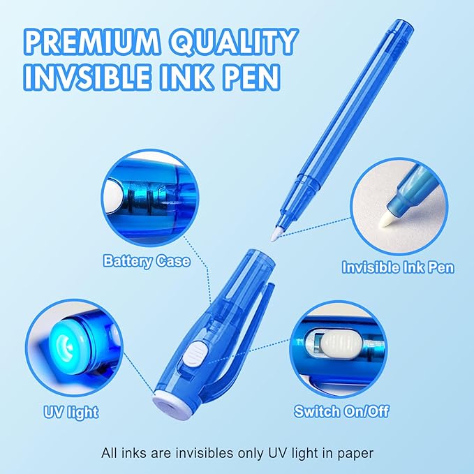 24 PCS Invisible Ink Pen with UV Light Magic Marker Spy Pen Party Favors for Kids Goodie Bags Stuffers for Kids Birthday Gifts Classroom Prizes