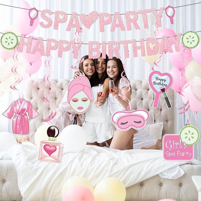 Spa Party Decorations Banner Spa Birthday Party Supplies for Girls Women with Spa Birthday Banner Hanging Ceiling for Sleepovers Slumber Makeup Parties