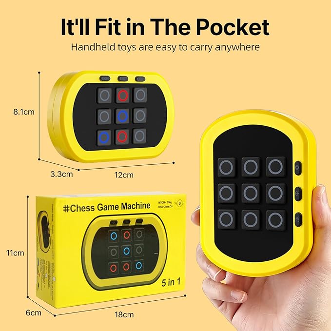 Fits Tic Tac Toe Games for Kids: 5-in-1 Handheld Puzzle Game Console - Portable Board Game Toy for Kids Age 6-12 and Adults Travel Car Ride - Birthday for Girls Boys